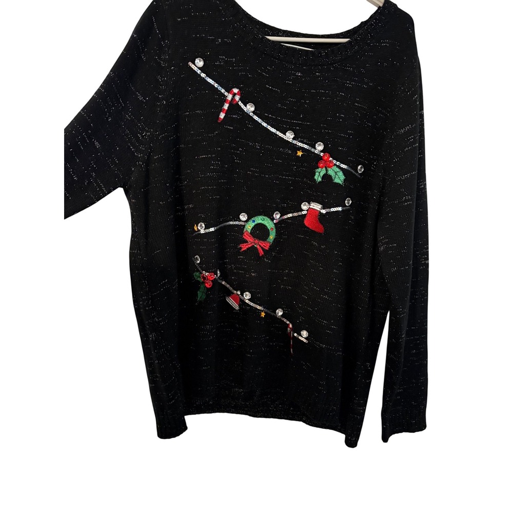 Black Sparkle Christmas‎ Sweater 2X- Karen Scott - Picture 2 of 4